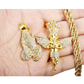 Prayer Hands Simulated Diamond Necklace Angel Wings Pendant Gold Color Hip Hop Iced Out Angel Pray Chain 30in.
