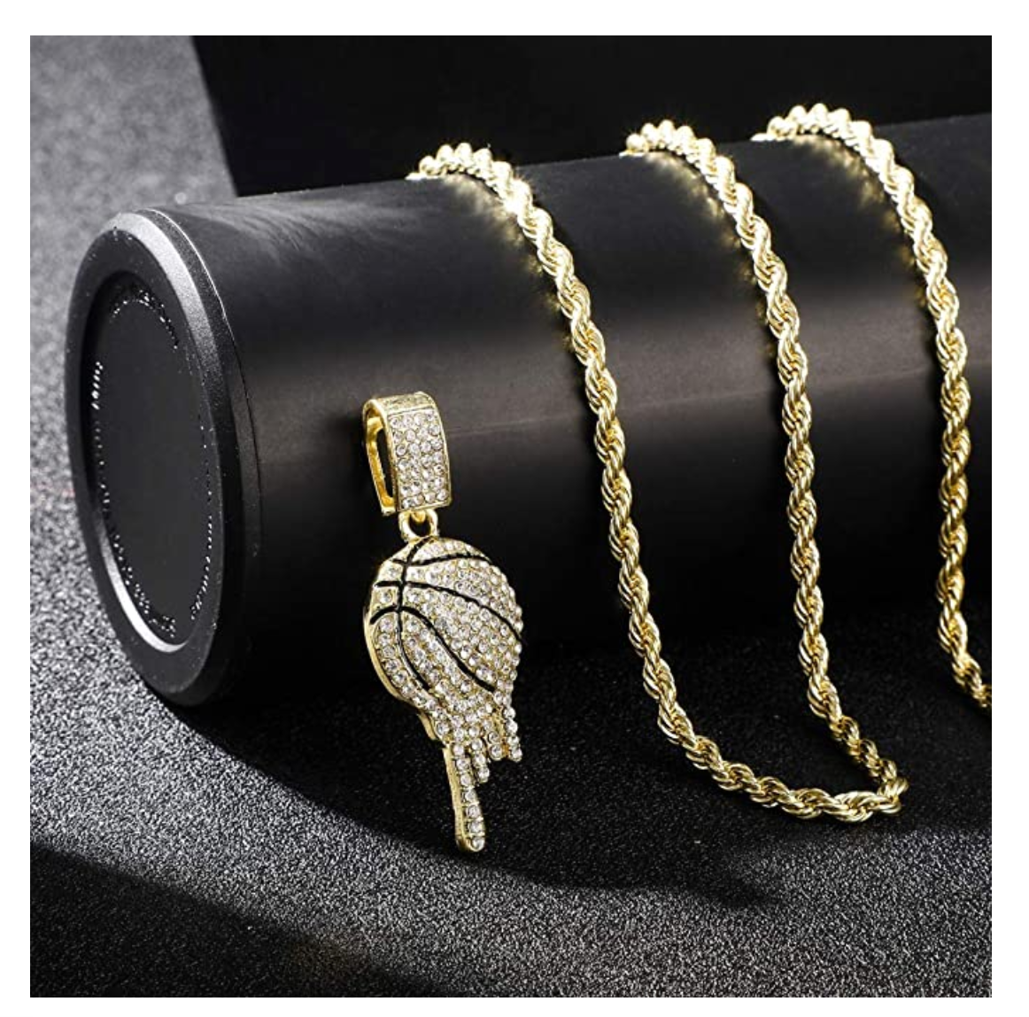 Basketball Necklace Basketball Drip Pendant Hip Hop Iced Out Basketball Chain Gold Color Metal Alloy Simulated Diamond 24in.