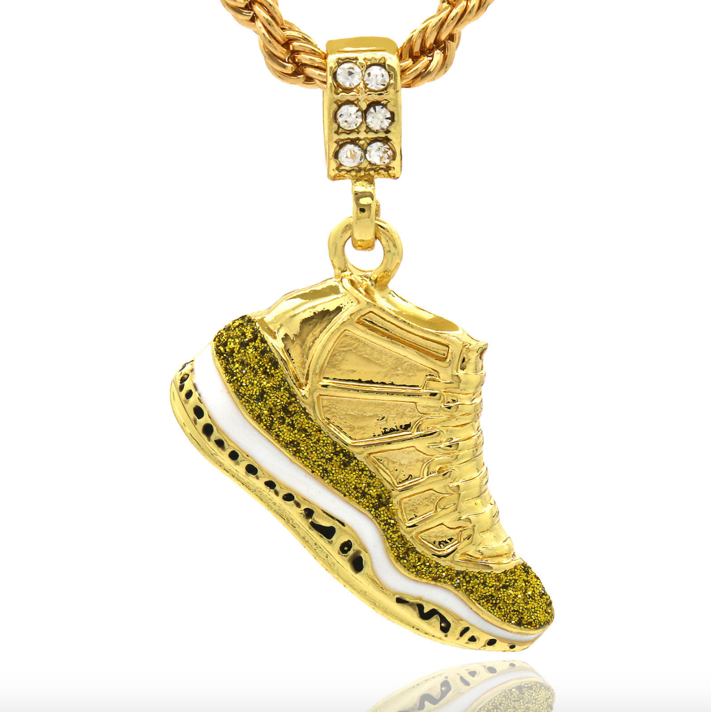Jordan 11 Shoe Pendant 23 Chain Shoe Necklace Simulated Diamond Hip Hop Rapper Iced Out Gold Silver Metal Alloy 24in.