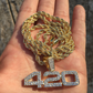 420 Pendant Weed Necklace Marijuana Chain Simulated Diamond Hip Hop Rapper Blunt Iced Out Gold Silver Metal Alloy 24in.
