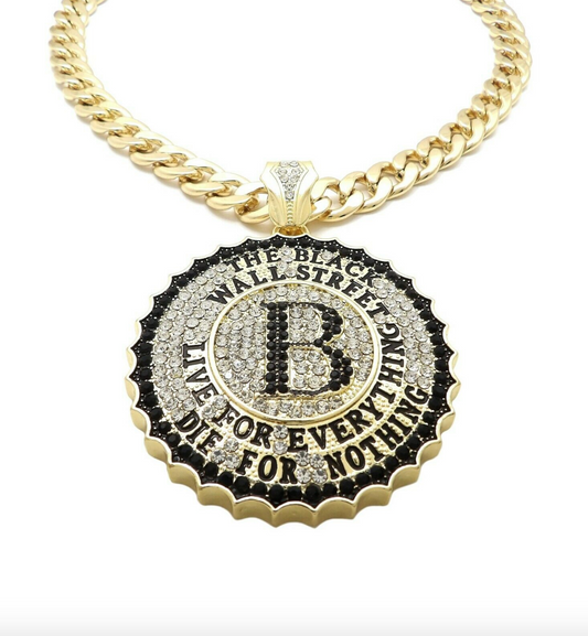 Black Wall Street Necklace Pendant Black Wall Street Chain Simulated Diamond Hip Hop Iced Out Cuban Link 20in.