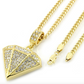 Big Diamond Necklace Pendant Chain Simulated Diamond Hip Hop Rapper Iced Out Cuban Link 30in.