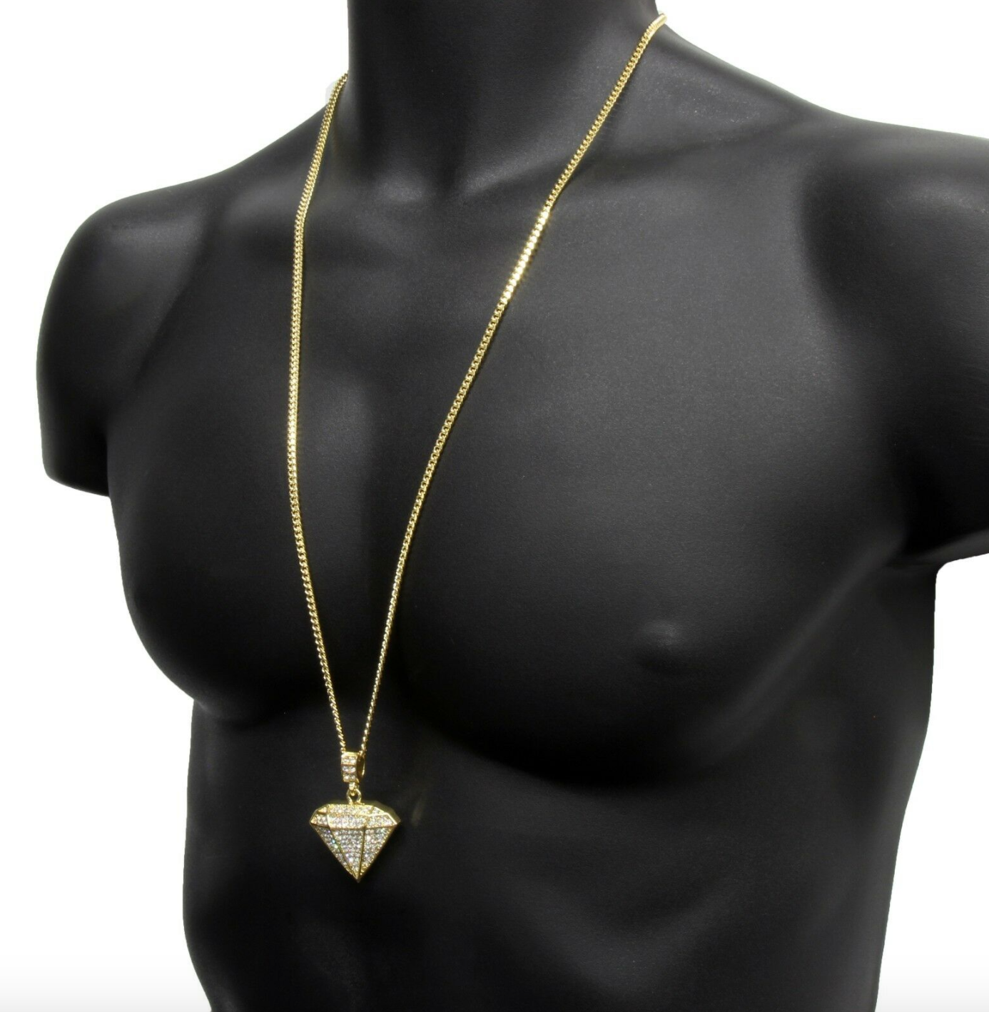 Big Diamond Necklace Pendant Chain Simulated Diamond Hip Hop Rapper Iced Out Cuban Link 30in.