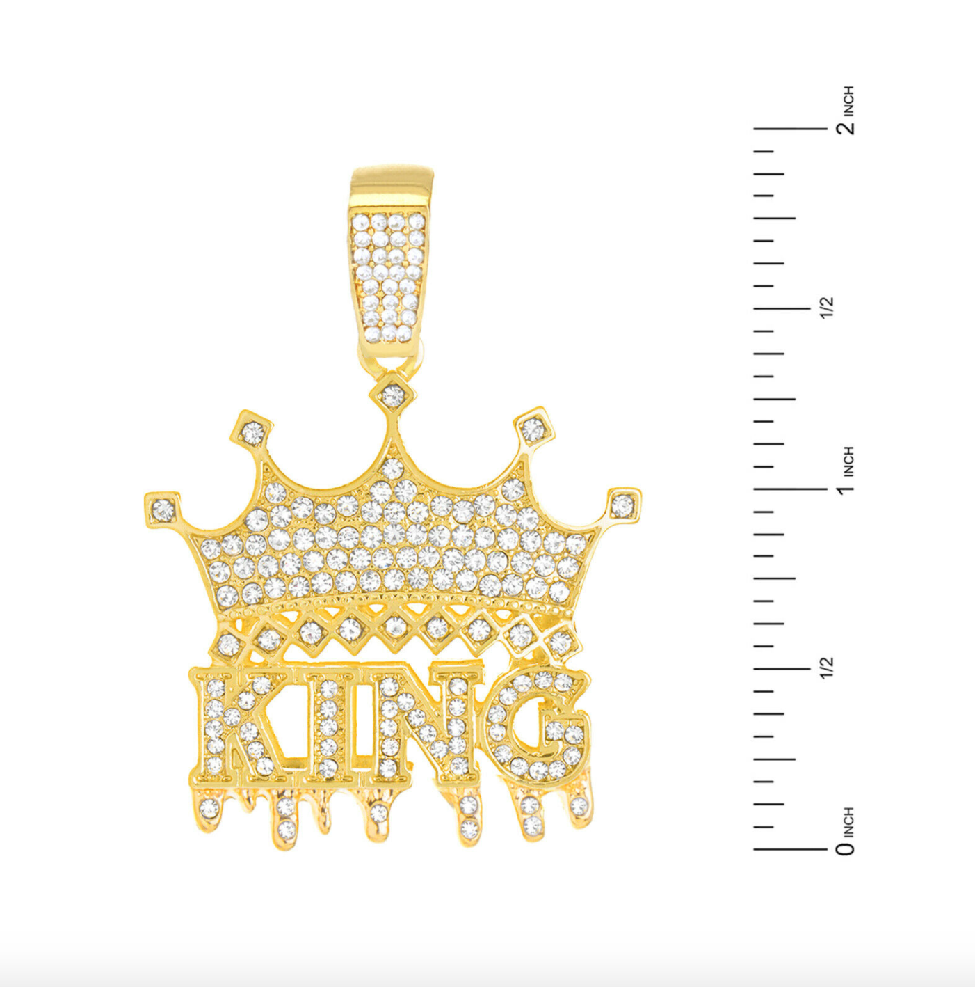 King Crown Necklace King Pendant Drip Chain Hip Hop Iced Out Simulated Diamond Gold Color Metal Alloy 24in.
