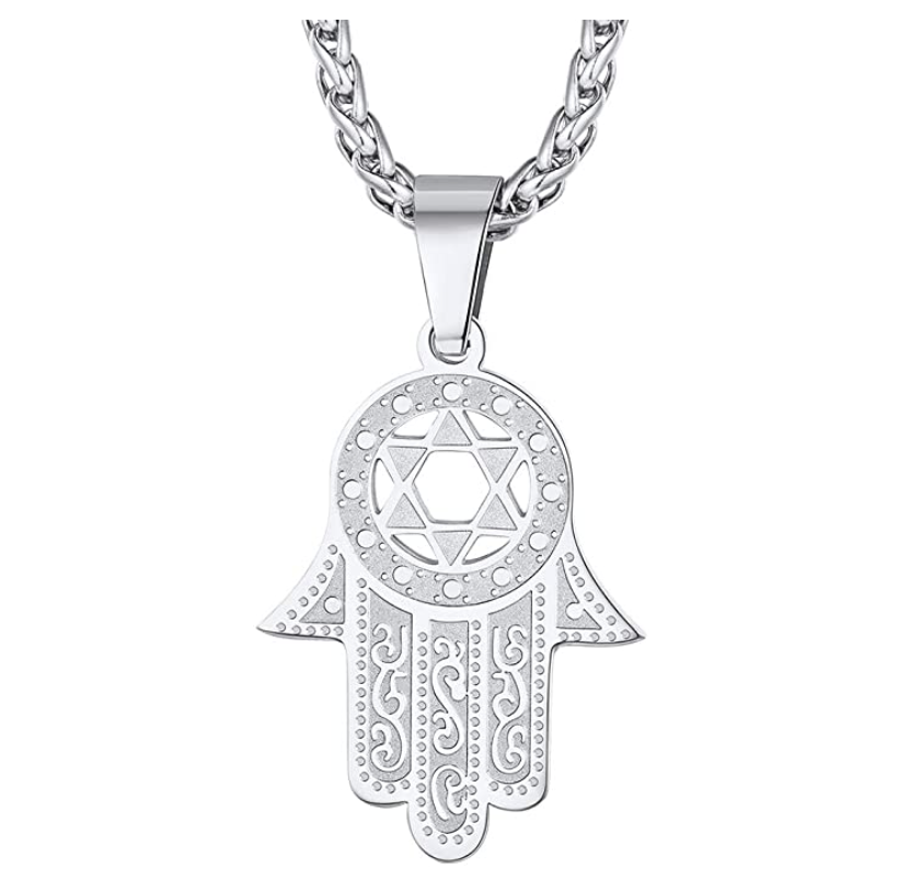 Star of David Hamsa Hand Pendant Gold 925 Sterling Silver Hand of Fatima Chain African Jewelry Kabbalah Jewish Necklace 22in.