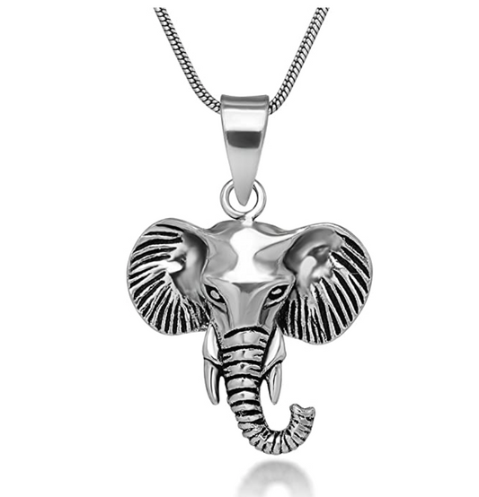 Elephant Head Pendant Lucky Elephant Chain African Jewelry 925 Sterling Silver Elephant Necklace 18in.