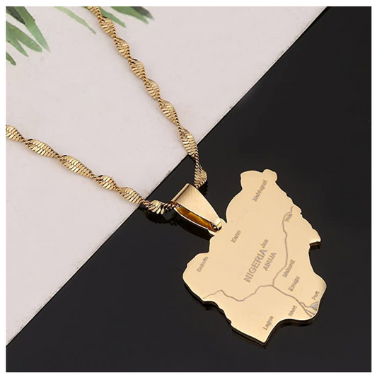 Nigeria Pendant Gold Color Metal Alloy Nigeria Chain African Jewelry Nigeria Necklace 20in.