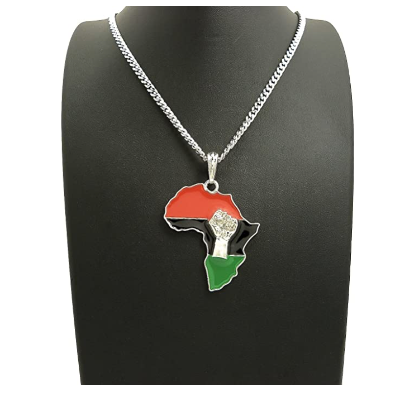 Black Power Fist Pendant Gold Hip Hop African Jewelry Silver Africa Map Necklace BLM Egyptian Stainless Steel Chain 24in.