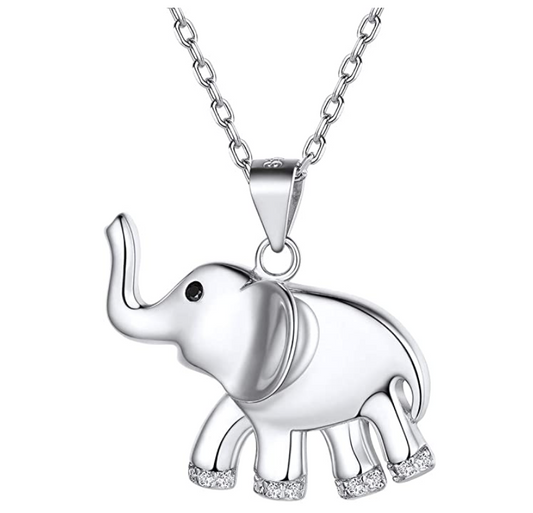 Cute Elephant Pendant Simulated Diamond Chain Elephant Jewelry Silver Color Metal Alloy African Elephant Necklace 18in.