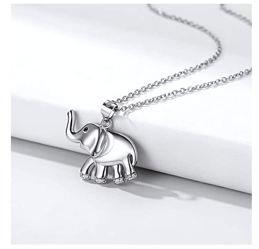 Cute Elephant Pendant Simulated Diamond Chain Elephant Jewelry Silver Color Metal Alloy African Elephant Necklace 18in.