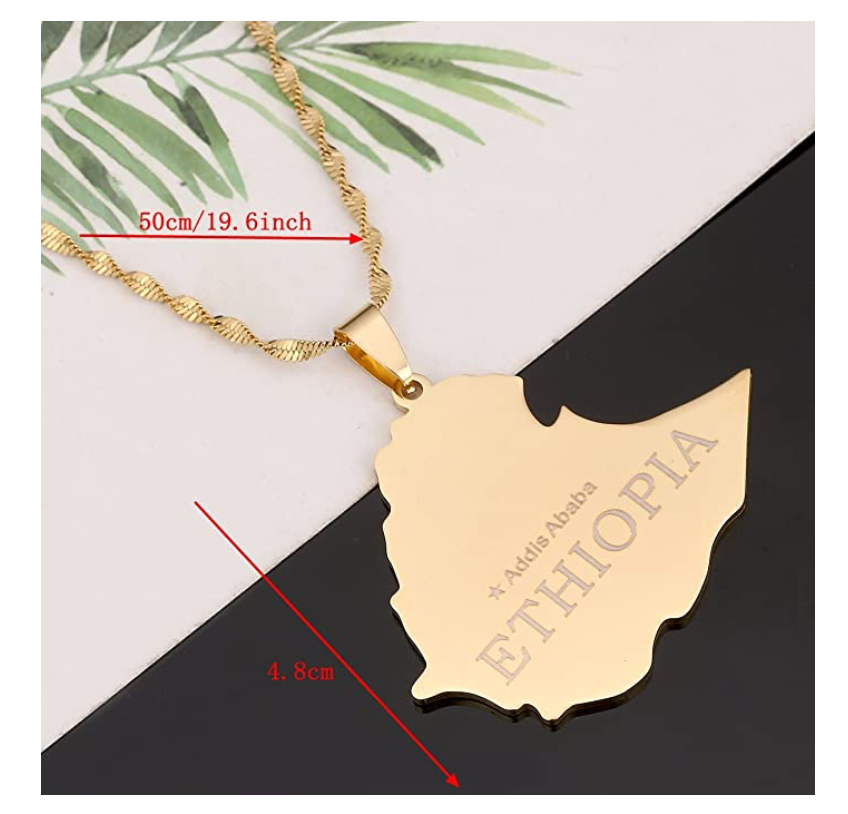 Ethiopia Pendant Gold Color Metal Alloy Ethiopia Chain African Jewelry Ethiopian Necklace 20in.
