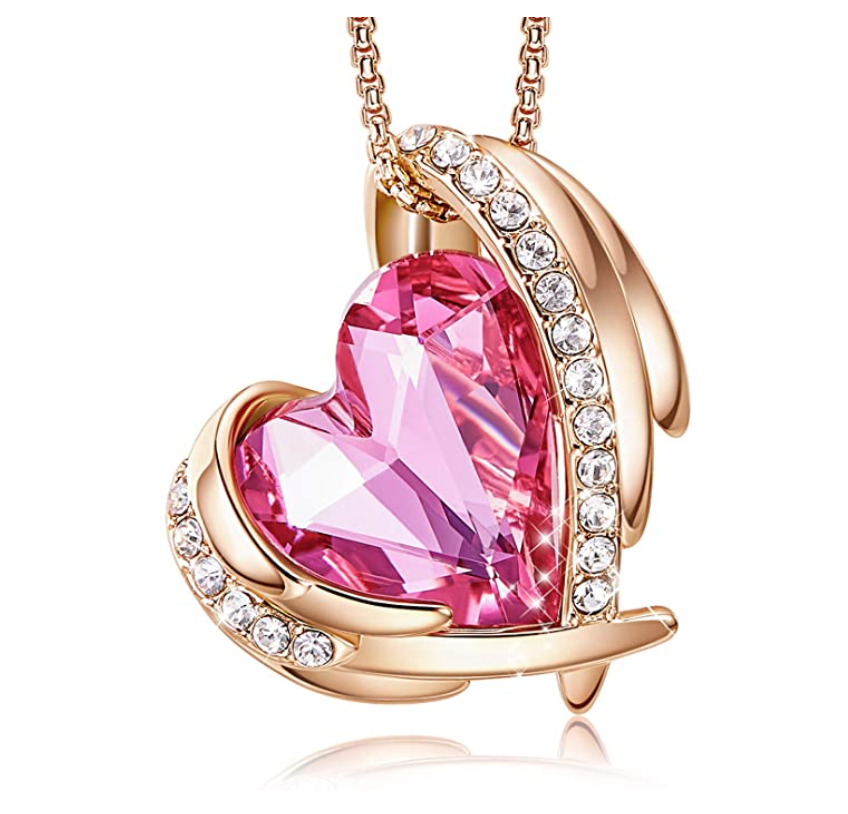 Love Heart Pendant Rose Gold Color Metal Alloy Simulated Diamond Chain Crystals Birthstone Jewelry Ethiopian Necklace 20in.