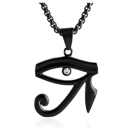 Black Eye of Horus Pendant Ra Chain Eye of Ra Jewelry Horus Ankh Necklace Gold Simulated Diamond Stainless Steel 24in.