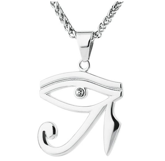Black Eye of Horus Pendant Ra Chain Eye of Ra Jewelry Horus Ankh Necklace Gold Simulated Diamond Stainless Steel 24in.