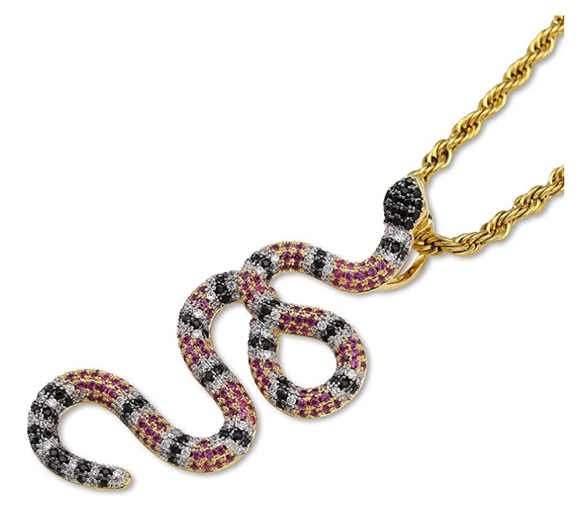 Snake Pendant Gucci Mane Necklace Serpent Gold Color Metal Alloy Chain Hip Hop Simulated Diamond Dainty Coral Snake Iced Out 24in.