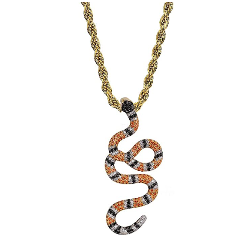 Snake Pendant Gucci Mane Necklace Serpent Gold Color Metal Alloy Chain Hip Hop Simulated Diamond Dainty Coral Snake Iced Out 24in.