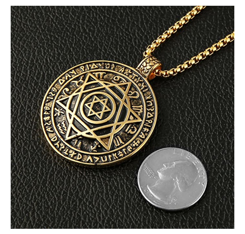 Jewish Sigil Chain Hebrew Six-Pointed Star 12 Constellation Solomon Seal Pendant Gold Color Solomon Talisman Wicca Necklace Silver Tone 24in.