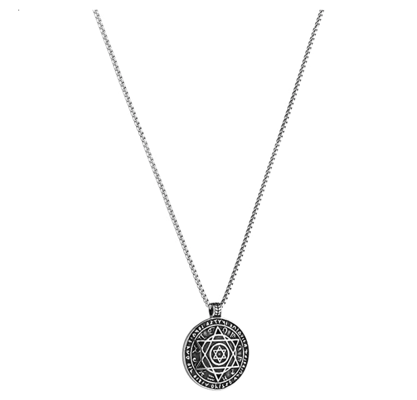 Solomon Seal Pendant Gold Solomon Hebrew Talisman Necklace Jewish Sigil Chain Six-Pointed Star 12 Constellation Stainless Steel 24in.
