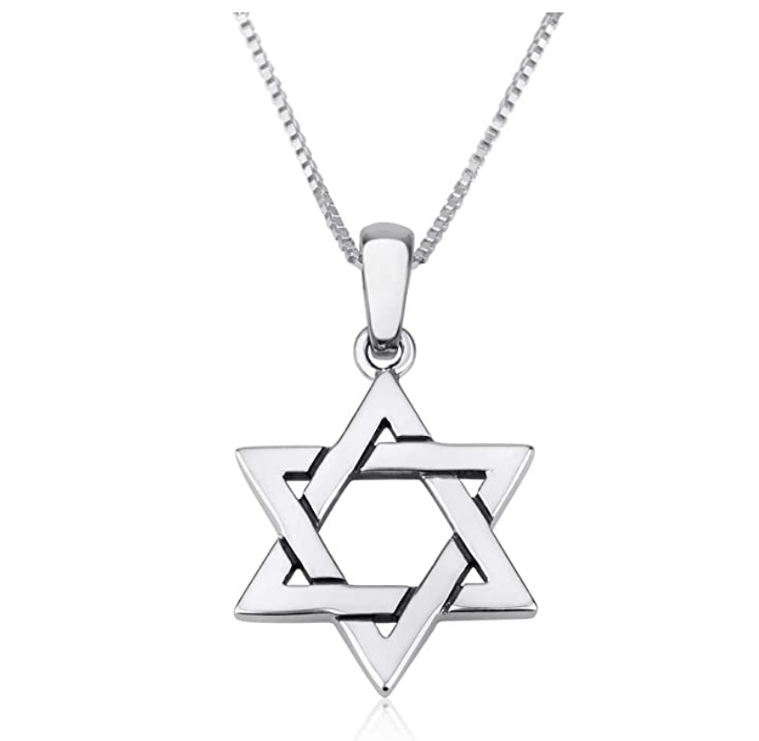 Hebrew Six-Pointed Star Pendant Star of David Necklace Silver Jewish Star Chain 925 Sterling Silver 18in.
