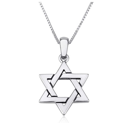Hebrew Six-Pointed Star Pendant Star of David Necklace Silver Jewish Star Chain 925 Sterling Silver 18 - 24in.