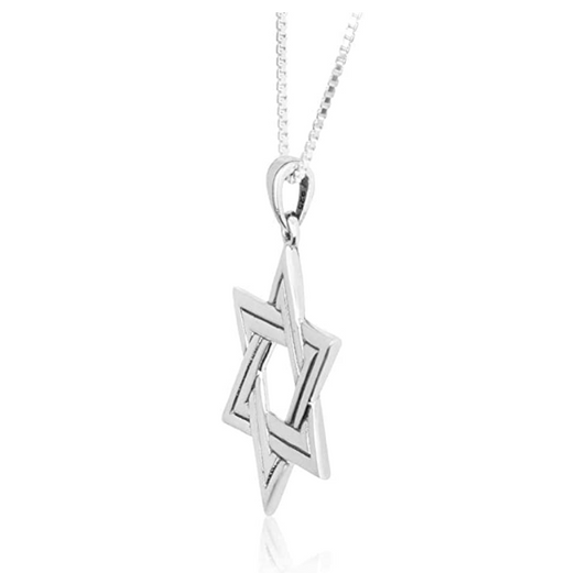 925 Sterling Silver Star of David Necklace Hebrew Six-Pointed Star Pendant Jewish Star Chain 24in.