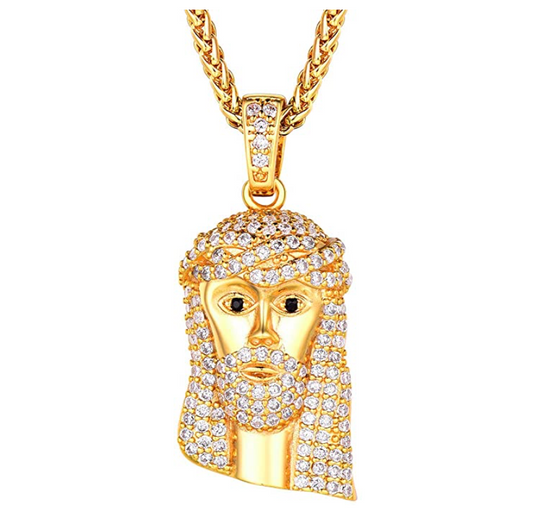 Jesus Face Pendant Diamond Gold Hip Hop Jewelry Jesus Head Necklace Christ Cross Chain 24in.