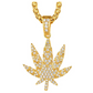 Weed Pendant Gold Color Metal Alloy Hip Hop 420 Jewelry Simulated Diamond Necklace Weed Leaf Chain Iced Out 24in.