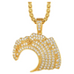 Wave Pendant Gold Color Metal Alloy Hip Hop Beach Jewelry Drip Surfer Simulated Diamond Hawaiian Necklace Water Wave Island Chain Iced Out 24in.