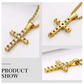 Cross Pendant Gold Color Metal Alloy Hip Hop Jesus Jewelry Simulated Diamond Cross Silver Necklace Jesus Cross Chain Iced Out 24in.