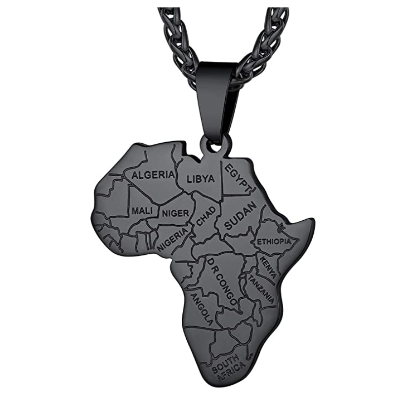Africa Countries Pendant Hip Hop Silver African Jewelry Africa Map Necklace Egyptian Chain Gold Color Metal Alloy 24in.