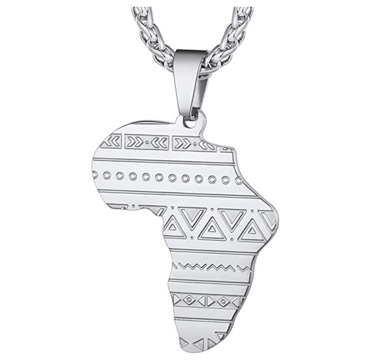 Africa Dashiki Pendant Gold Color Metal Alloy Hip Hop African Pattern Jewelry Silver Africa Map Necklace Egyptian Chain 24in.