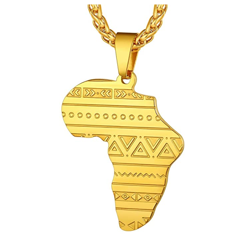 Africa Dashiki Pendant Gold Color Metal Alloy Hip Hop African Pattern Jewelry Silver Africa Map Necklace Egyptian Chain 24in.