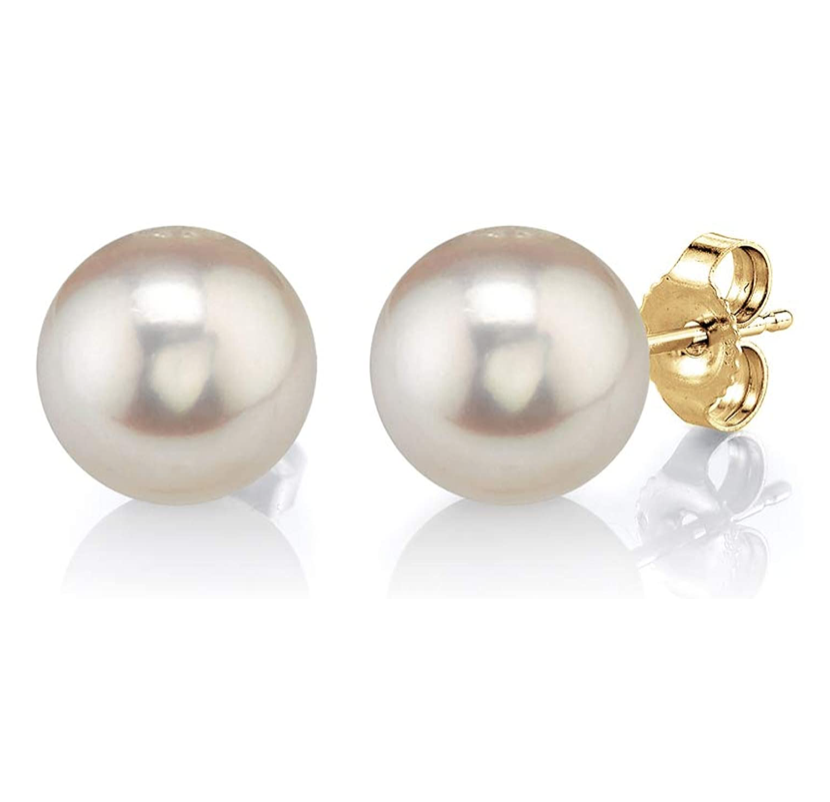 6mm Freshwater Cultured Pearl Earring Round Pearl Ball Gold Color Metal Alloy Earring Womens Silver Pearl Earrings