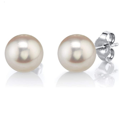 6mm Freshwater Cultured Pearl Earring Round Pearl Ball Gold Color Metal Alloy Earring Womens Silver Pearl Earrings