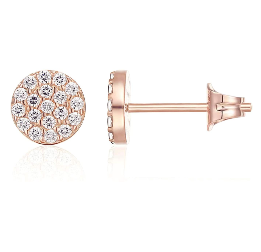 6mm 925 Sterling Silver Round Disc Solitaire Gold Diamond Stud Earring Rose Gold Circle Earring Womens