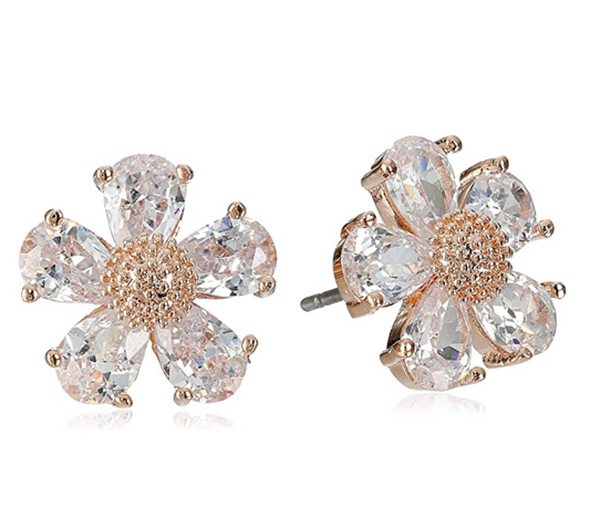 7mm Flower Earring Rose Gold Color Metal Alloy Simulated-Diamond Earring Womens Flower Earrings