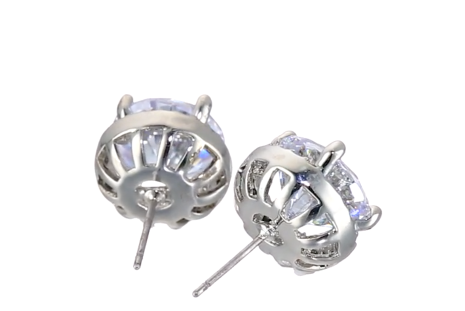 7mm Big Round Silver Diamond Solitaire Earring Round Circle Earrings Womens Stud