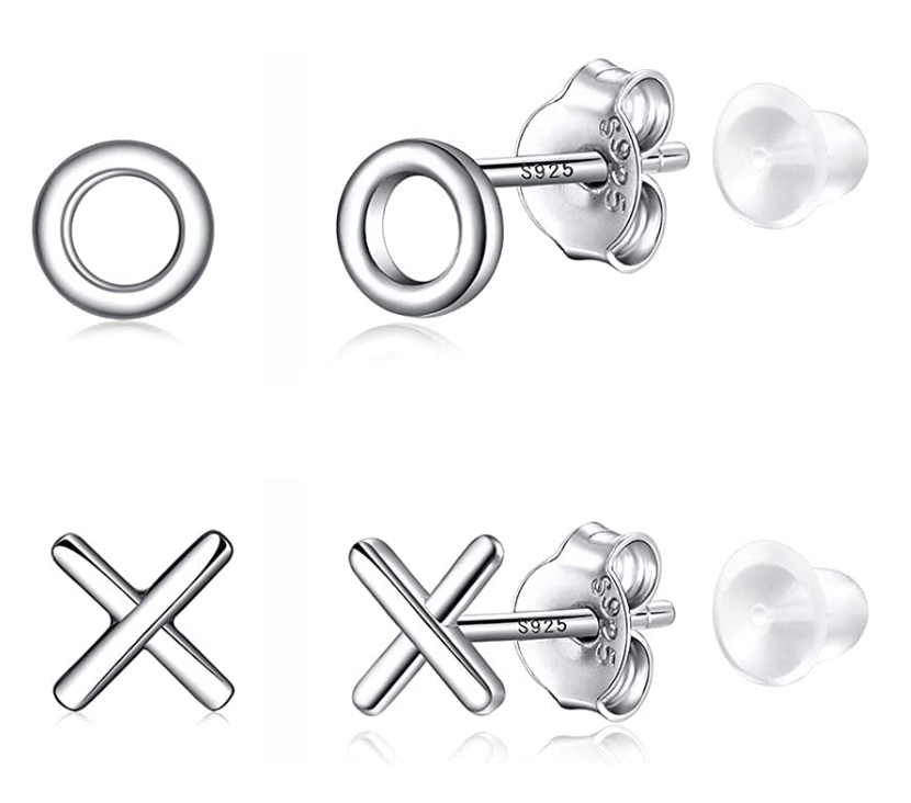 5mm XO Earring Silver X O Earring Womens Small Love Earrings (2 Pair)