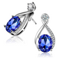 Large Twist Earring Simulated-Diamond Stud Silver Color Metal Alloy Earring Hanging Blue Embelad Earring