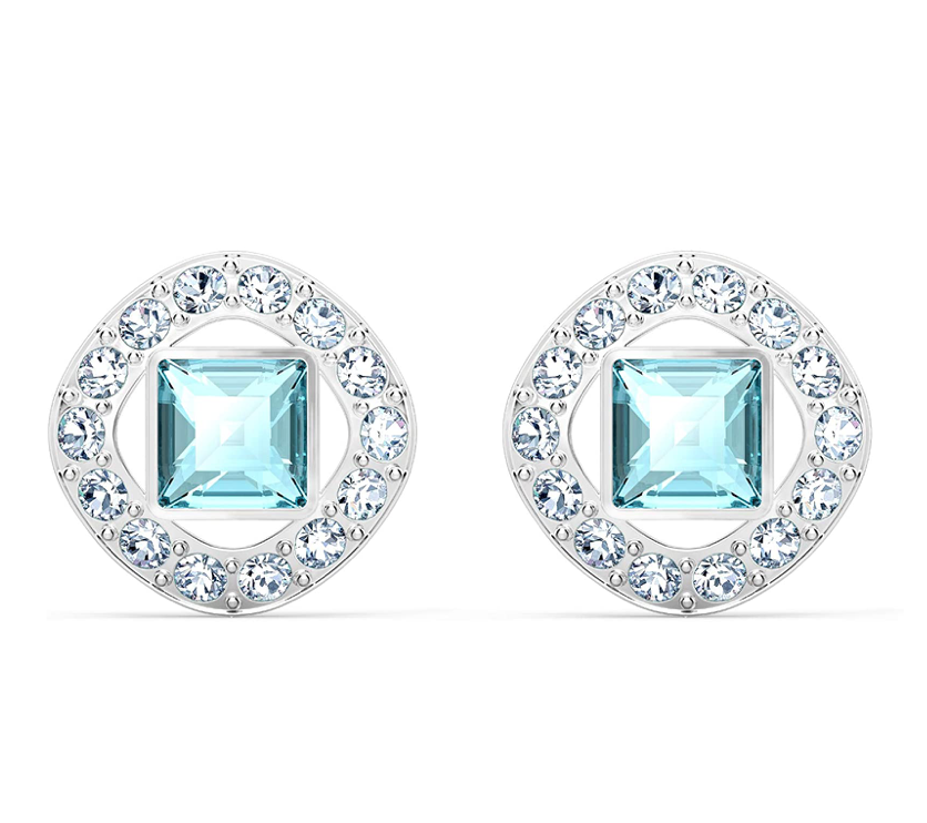 7mm Blue Angelic Earring Simulated-Diamond Stud Silver Color Metal Alloy Red Crystal Earring Round Womens Square Earrings Wedding Princess Cut