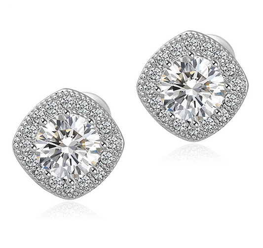 10mm Stainless Steel Silver Halo Earring Diamond Stud Earring Solitaire Round Square Cluster Womens Wedding Earrings