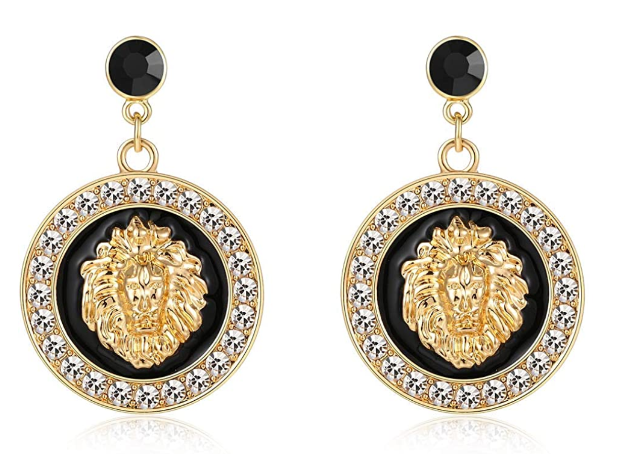 Big Medusa Lion Earrings Women's Circle Diamond Gold Earring Hip Hop Jewelry Stainless Steel