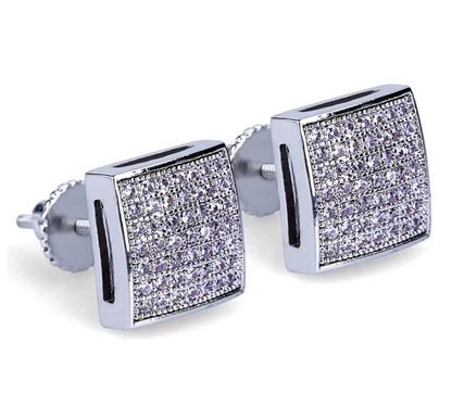 12mm 925 Sterling Silver Big Box Hip Hop Earrings Mens Square Diamond Screw Back Iced Out Earrings