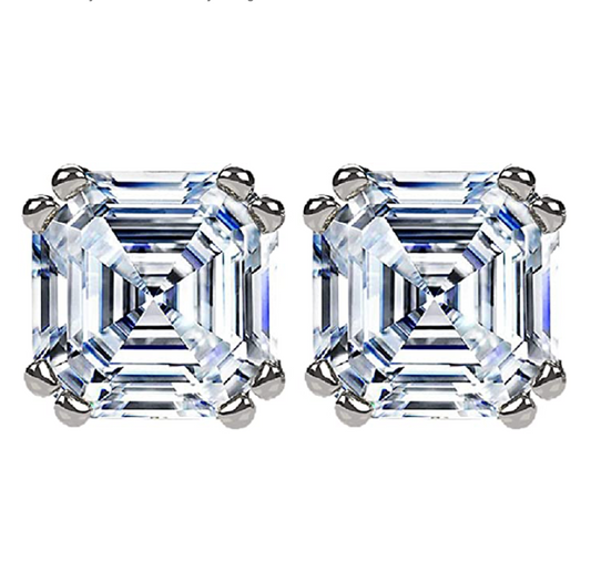 7mm 925 Sterling Silver Asscher Diamond Earring Mens Womens Rose Gold Baguette Square Box Rose Gold Earrings Emerald Asscher Cut