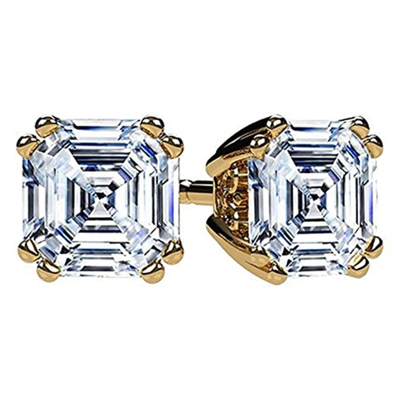 7mm 925 Sterling Silver Asscher Diamond Earring Mens Womens Rose Gold Baguette Square Box Rose Gold Earrings Emerald Asscher Cut