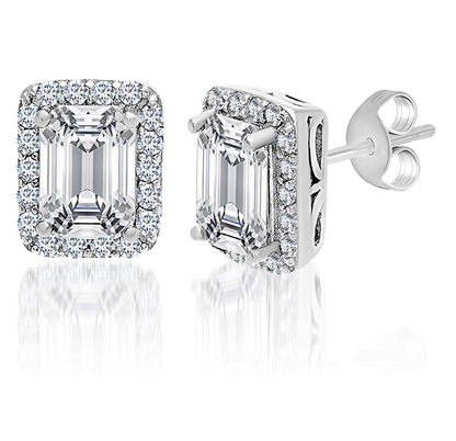 9mm 925 Sterling Silver Emerald Cut Diamond Earring Rose Gold Baguette Square Mens Women Earrings