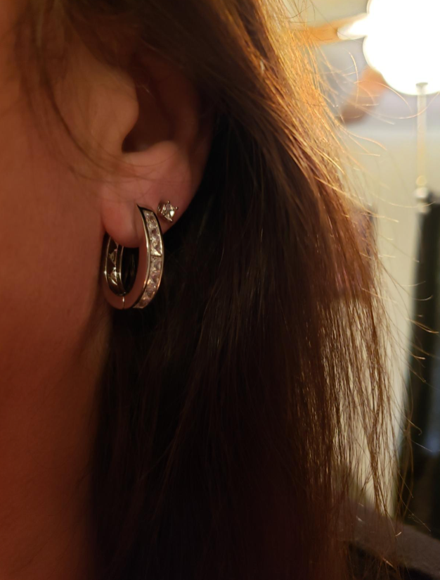 9mm 925 Sterling Silver Gold Diamond Big Hoop Womens Earrings