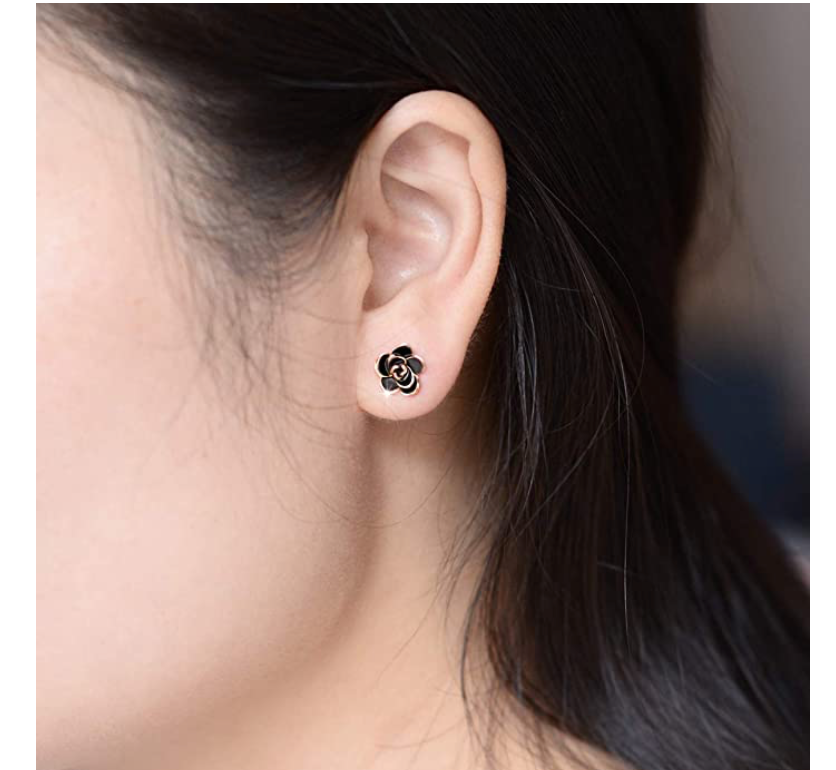 Black Rose Flower Earrings Silver Color Metal Alloy Stud Rose Earrings Rose Gold White Flower Earring