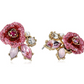 Large Rose Flower Earrings Stud Gold Color Metal Alloy Flower Earring Bridal Red Flower Pink Simulated-Crystal Wedding Earrings