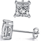 7mm 925 Sterling Silver Gold Stud Earring Square Diamond Mens Womens Rose Gold Princess Cut (4ct.)
